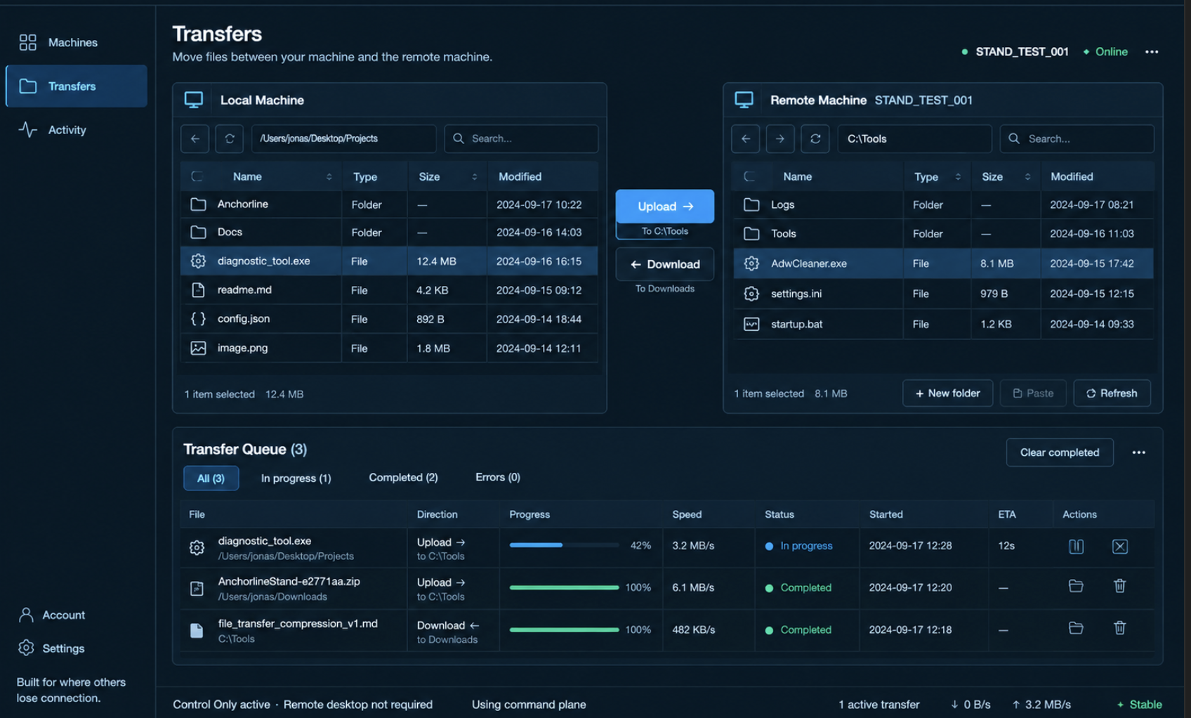 Anchorline transfer workspace